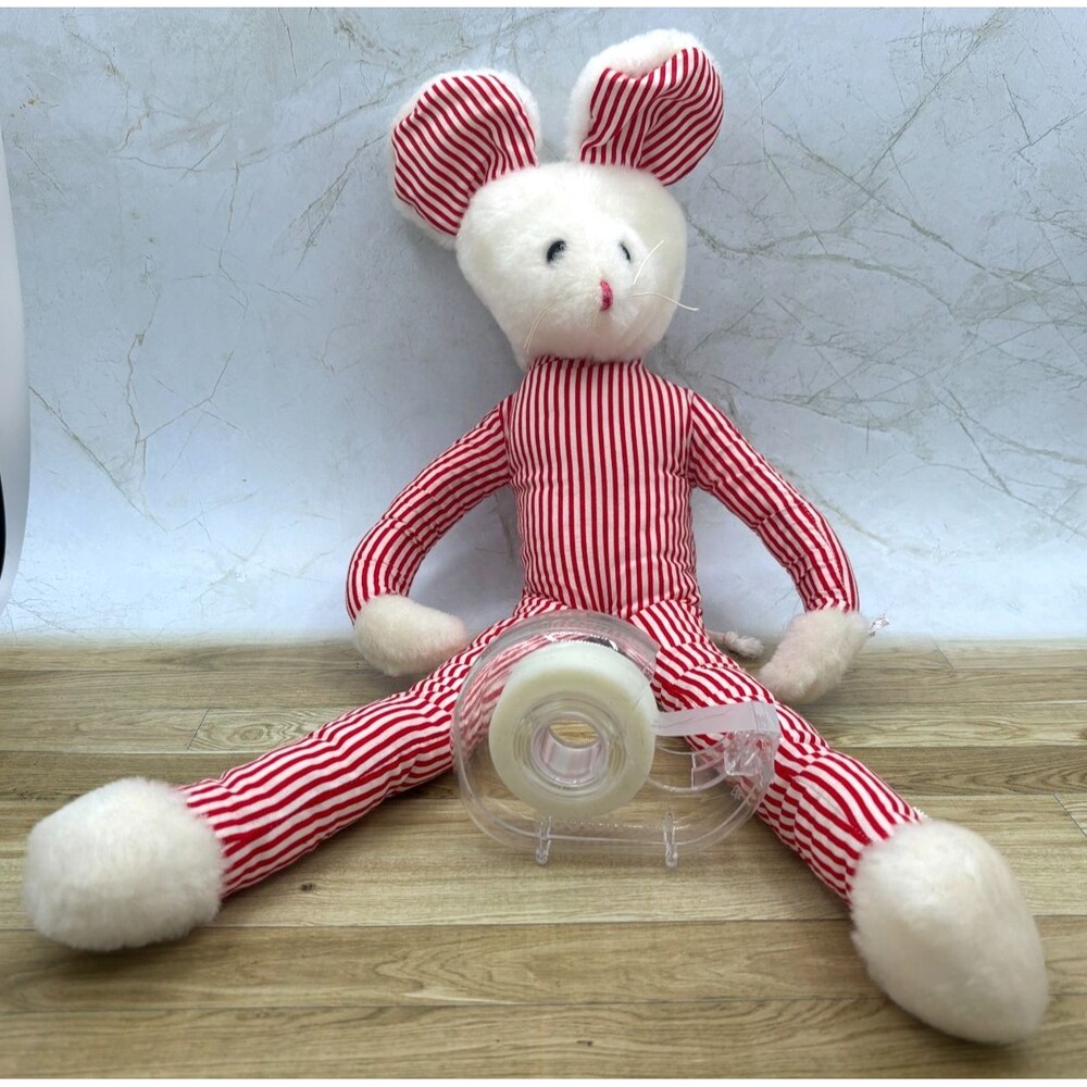 Vintage Eden Toys Red & White Striped Plush Mouse 18″ Soft Toy 1980-90s USA Made - Picture 15 of 15